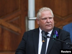 FILE - Ontario Premier Doug Ford speaks in Ontario, Canada, June 8, 2021.