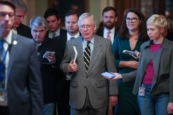 Senate Majority Leader Mitch McConnell (R-KY) speaks to reporters in the U.S. Capitol in Washington, Jan. 3, 2020.