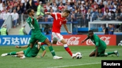 Denis Cheryshev, auteur du 2e but russe, au stade Loujniki, Moscou, le 14 juin 2018