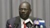 FILE - South Sudan's Information Minister Michael Makuei attends a press conference in Addis Ababa, Ethiopia, Jan. 5, 2014. The Trump administration, on Sept. 6, 2017, imposed sanctions on Makuei, another senior member of South Sudan's government, a former official, and three South Sudanese companies for undermining peace, security and stability in the crisis-stricken nation.