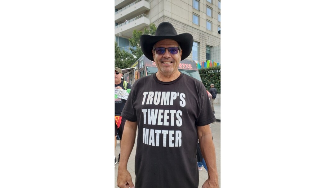 Gayle Roberts from Wyoming, attending his eighth Trump rally.