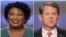 FILE - This combination of May 20, 2018, photos shows Georgia gubernatorial candidates Stacey Abrams, left, and Brian Kemp in Atlanta, Georgia.