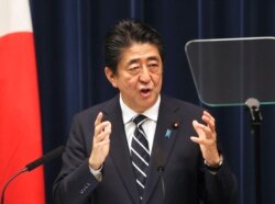 Japanese Prime Minister Shinzo Abe speaks during a press conference at Abe's official residence in Tokyo, Wednesday, June 26, 2019.