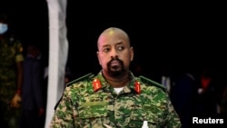 FILE - Lt. General Muhoozi Kainerugaba, the son of Uganda's President Yoweri Museveni, who leads the Ugandan army's land forces, looks on during his birthday party in Entebbe, Uganda May 7, 2022. 