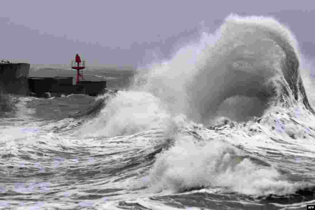 Strong winds and high waves hit the coast in Plobannalec-Lesconil ,France, Feb. 16, 2022.