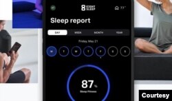 '에이트슬립(Eight Sleep)'의 스마트 매트리스와 연동해 수면질을 추적하는 앱 화면.