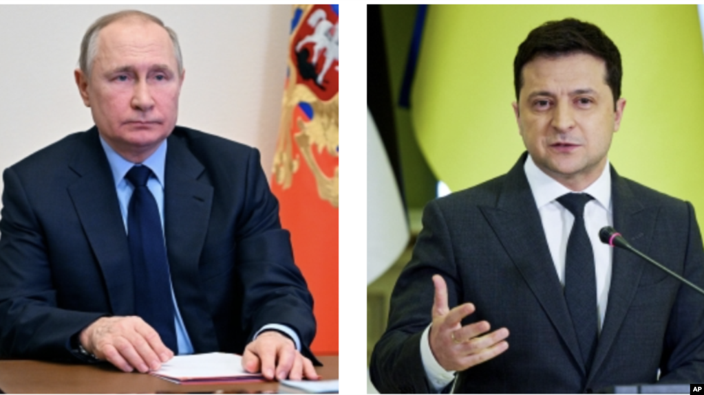 From left, Russian President Vladimir Putin and Ukraine President Volodymyr Zelenskyy.