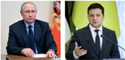 From left, Russian President Vladimir Putin and Ukraine President Volodymyr Zelenskyy.