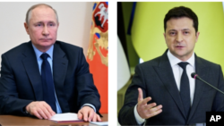 Rais wa RussiaVladimir Putin (kushoto) na Rais wa Ukraine Volodymyr Zelenskyy.