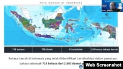 Peta Bahasa di Indonesia di paparkan oleh Kepala Pusat Pengembangan dan Perlindungan Bahasa dan Sastra, Kemendikbudristek, Imam Budi Utomo, Sabtu (19/2/2022) (VOA)