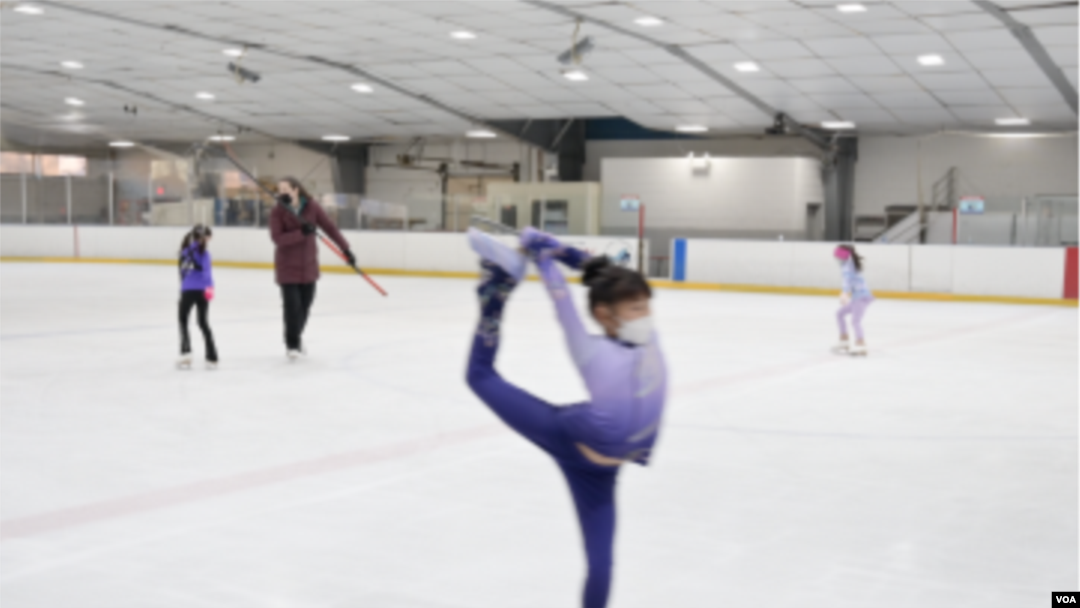 Asian American girls practicing figure skating at Fairfax Ice Arena (Source: screenshot. VJ: Songlin Zhang)
