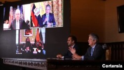 Rueda de prensa conjunta entre el presidente de Ecuador Guillermo Lasso y el senador Bob Menéndez, el 22 de febrero de 2022. [Foto: Cortesía del gobierno del Ecuador]