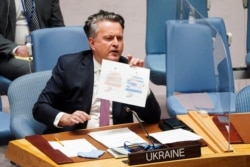 Ukrainian Ambassador to the United Nations Sergiy Kyslytsya speaks as United Nations Security Council meets after Russia recognized two breakaway regions in eastern Ukraine as independent entities, in New York City, Feb. 21, 2022.