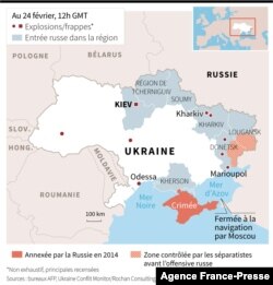 Carte des principales frappes russes en Ukraine.