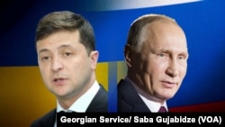 Les présidents ukrainien et russe, Volodymyr Zelenskyy et Vladimir Poutine.
