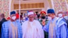 Shugaba Buhari, dama, Sarkin Lafia, Justice Sidi Bage Muhammad 1, tsakiya da gwamnan Nasarawa Abdullahi Sule, hagu (Hoto: Femi Adesina)