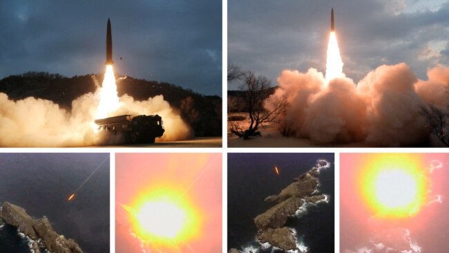 북한이 지난 1월 25일과 27일 장거리순항미사일과 지대지 전술유도탄 시험발사를 각각 진행했다며 관영 매체를 통해 공개한 장면. (자료사진)