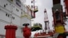 FILE - A section of an oil platform operated by the Lukoil company is seen at the Kravtsovskoye oil field in the Baltic Sea, Russia, Sept. 16, 2021.