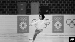 Tiffany Chin of Toluca Lake, Calif., practices at the Skenderija rink in Sarajevo, Feb. 11, 1984, the day before the figure skating event at the Winter Olympics.