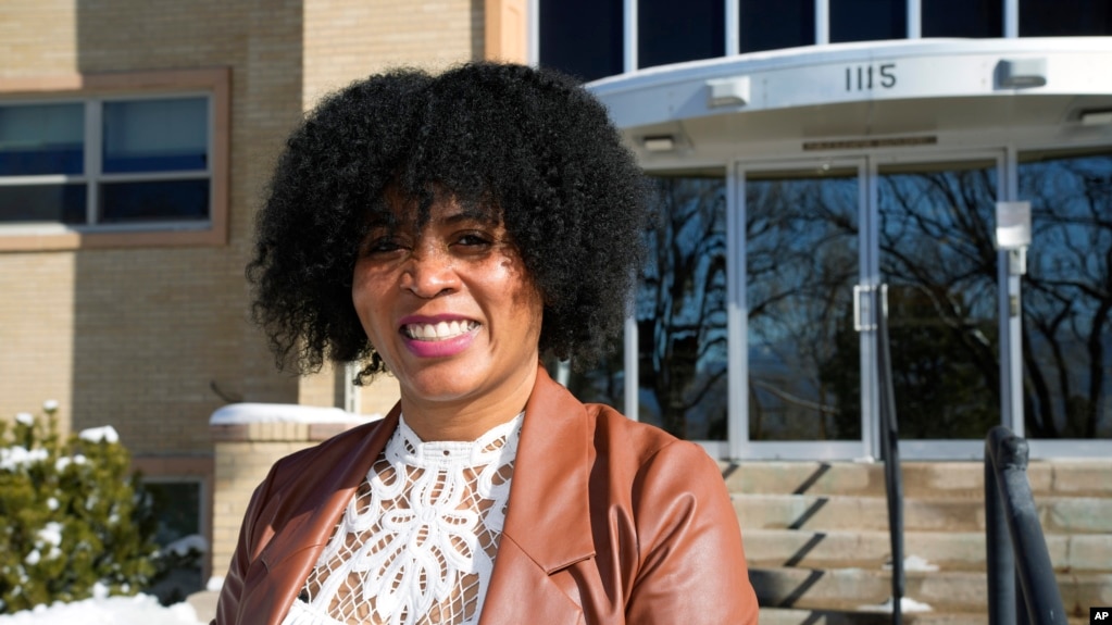 Alexis Knox-Miller, equity director for the Colorado Springs, Colo., school system, poses Friday, Feb. 4, 2022. (AP Photo/David Zalubowski)