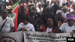 Members of #PutSouthAfricaFirst protesting in Johannesburg calling for the removal of all illegal immigrants under a program dubbed Operation Dudula. (VOA)