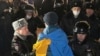 Police officers detain a protester in Nizhny Novgorod, Russia, Feb. 24, 2022. Hundreds of people gathered in the center of Moscow, St. Petersburg, Nizhny Novgorod and other Russian cities on Thursday, protesting against Russia's attack on Ukraine.