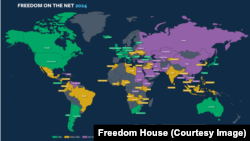 Мапа світу за рівнем свободи в інтернеті. Фото зі звіту Freedom House.