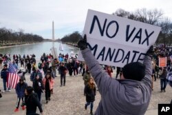 Protesters gather for a rally against COVID-19 vaccine mandates in front of the Lincoln Memorial in Washington, on Jan. 23, 2022.