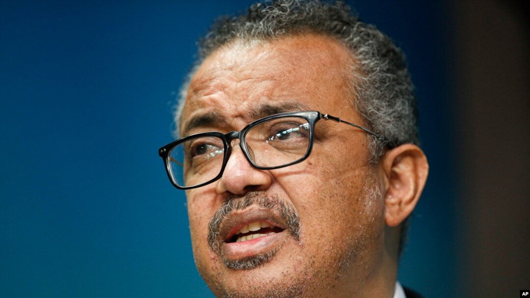 FILE - World Health Organization chief Tedros Adhanom Ghebreyesus speaks during a news conference at an EU Africa summit in Brussels, Feb. 18, 2022.