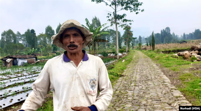 Sholeh, petani di Kledung, Jawa Tengah. (Foto: VOA/Nurhadi)