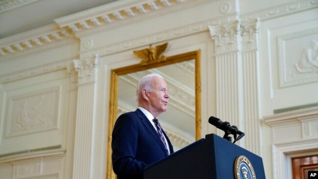 Tổng thống Joe Biden phát biểu về Ukraine tại Tòa Bạch Ốc, ngày 22/2/2022.