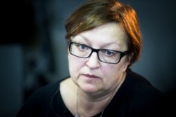FILE - Galina Timchenko, editor of the news site Meduza, speaks to The Associated Press in Moscow, Aug. 10, 2015.