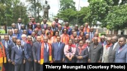 Président Denis Sassou N'Guesso o'kati ya bayi PCT (Parti congolais du Travail) na ekeko ya mokonzi ya kala Marien Ngouabi na Brazzaville, Congo-Brazzaville, 11 décembre 2019. (Thierry Moungalla)