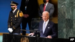美国总统拜登2022年2月21日在第77届联合国大会上发表讲话。