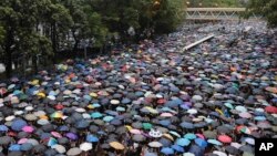 發起2019年8月18日星期天大遊行的民陣稱170萬人上街，冒著大雨參加了在維多利亞公園舉行的大集會。