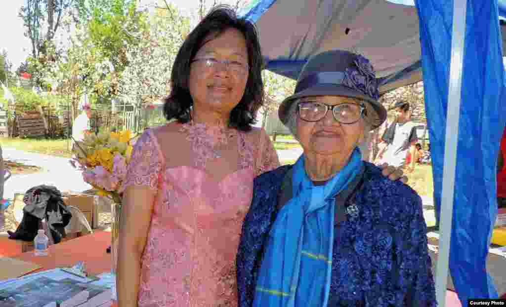 Ly Sambo with her mother at the book display in Oakland city where she presented her memoir titled &ldquo;All I Heard Was My Sorrow.&rdquo; (Courtesy Photo)