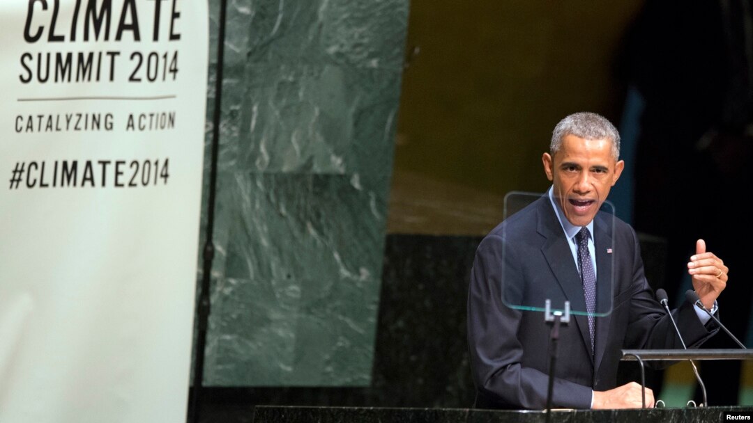 Presiden AS Barack Obama saat berbicara dalam KTT Iklim di New York, Selasa (23/9).