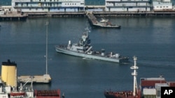 FILE - An Israeli naval boat arrives at the Haifa port, northern Israel.