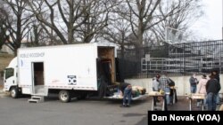 Outside the mobile woodshop at Ballou Stay Opportunity Academy in Washington, D.C.