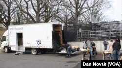 Outside the mobile woodshop at Ballou Stay Opportunity Academy in Washington, D.C.