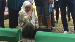 Srebrenica - Bosnia and Herzegovina - Mevlida Aljić is saying goodbye to her brother Jusuf Aljić, who will be buried in the Potočari Memorial Center