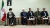 Iranian Supreme Leader Ayatollah Ali Khamenei, far left, meets with President Hassan Rouhani, second from left, and other members of the president’s Cabinet, Aug. 29, 2018.