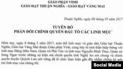 Bản tuyên bố phản đối việc chính quyền tổ chức các cuộc biểu tình và đấu tố linh mục Đặng Hữu Nam và linh mục Nguyễn Văn Thục.