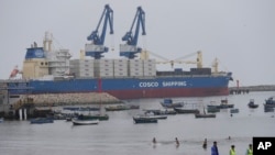 A cargo ship sits in a Chinese-funded port in Chancay, Peru, Nov. 12, 2024. Chinese President Xi Jinping will inaugurate the $3.5 billion Chancay port with his Peruvian counterpart Dina Boluarte on Nov. 14.