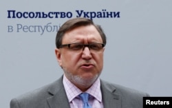 Ukraine Ambassador to Kenya Andrii Pravednyk speaks during a news conference on Russia's attack on Ukraine, at the Ukrainian embassy in Nairobi, Kenya, Feb. 24, 2022.