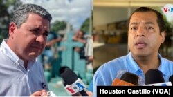 Los excandidatos presidenciales nicaragüenses Juan Sebastián Chamorro y Félix Maradiaga, ambos declarados culpables de “menoscabo de la integridad nacional” el miércoles 23 de febrero de 2022. Foto Houston Castillo, VOA.