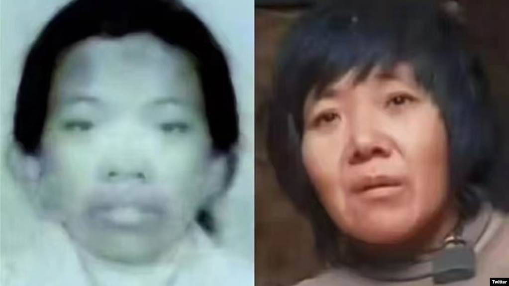 小花梅（左）与锁链女被江苏省当局认定为同一人。（推特图片）(photo:VOA)