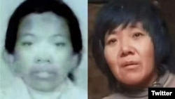 小花梅（左）与锁链女被江苏省当局认定为同一人。（推特图片）