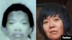 小花梅（左）与锁链女被江苏省当局认定为同一人。（推特图片）