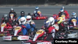 Fabienne Lanz, in kart number 04, leads a race in Oman recently. (Courtesy: Fabienne Lanz's collection) 